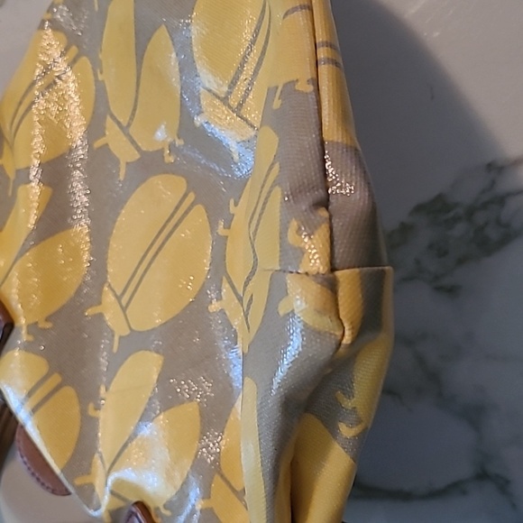Fossil Key-Per Yellow Tan Ladybugs Coated Canvas Leather Top Handles Crossbody - Picture 10 of 15